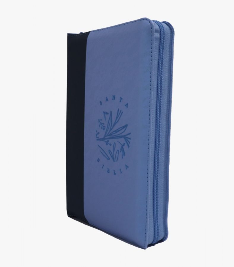 Biblia Reina Valera 1960 – 066 – Letra 14 pts – 14x22 cm – Palabras de Jesús en Rojo – Cierre – Tapa PU Azul/Celeste