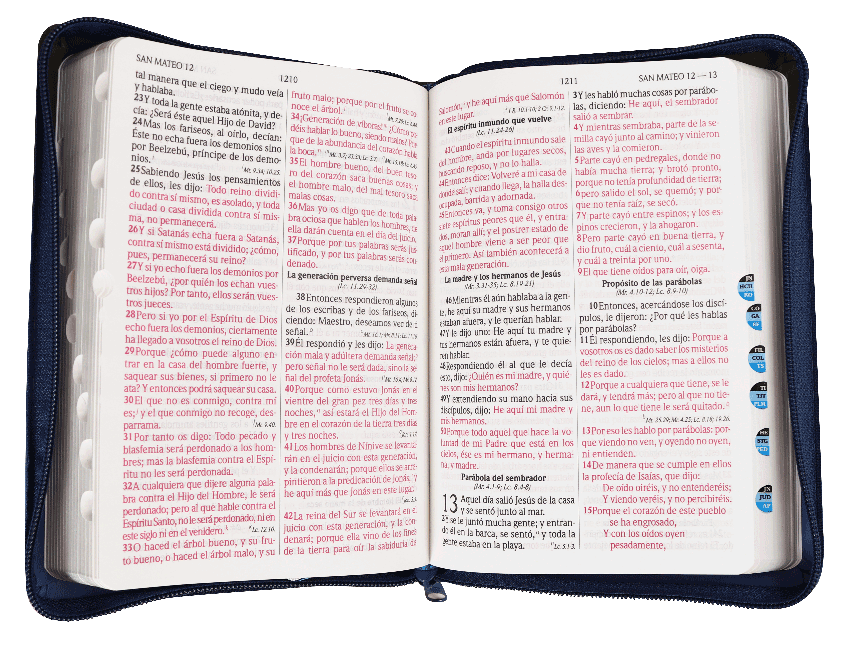 Biblia Reina Valera 1960 – Tapa Imitación Piel Tritono Azul, con Cierre, Concordancia, Palabras de Jesús en Rojo, con Índice, 14 x 22 cm, Letra 12 Puntos
