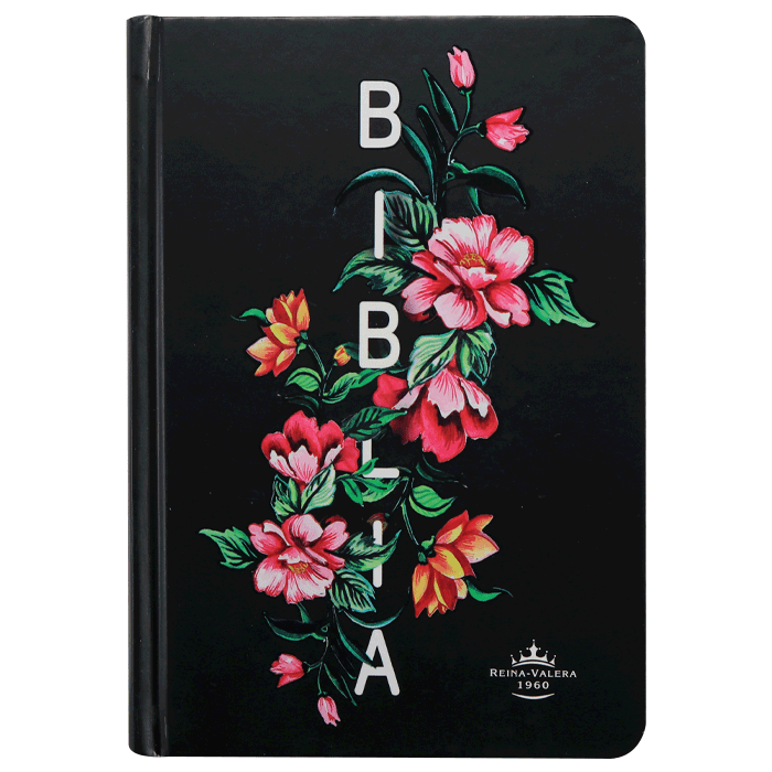 Biblia Reina Valera 1960 – Tapa Dura Fuente de Bendición Negra con Rosas, Concordancia, con Índice, 12 x 17 cm, Letra 9 Puntos