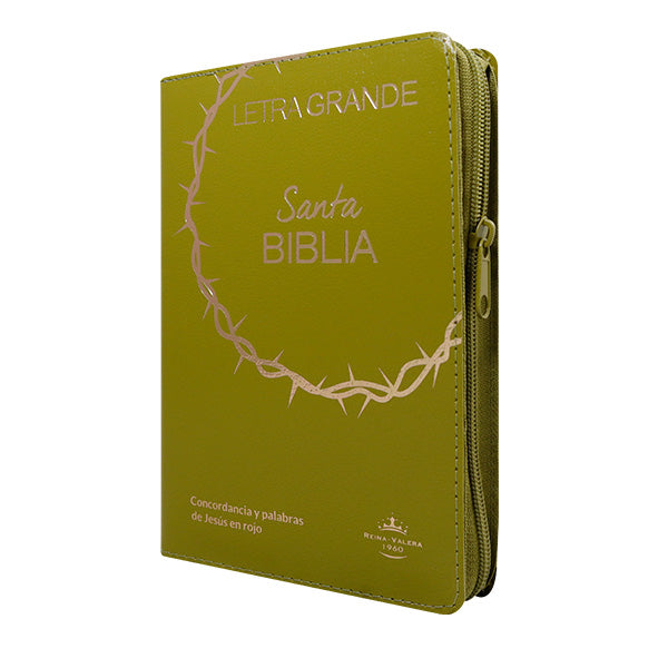 Biblia Reina Valera 1960 – Tapa Imitación Piel Covertext Verde, con Cierre, Concordancia, Palabras de Jesús en Rojo, con Índice, 14 x 20 cm, Letra 12 Puntos