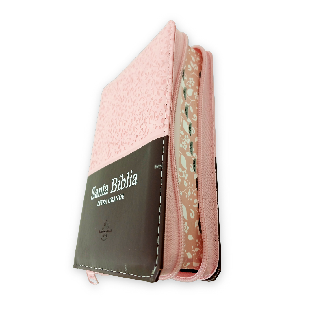 Biblia RVR 1960 Rosa/Marrón Quinceañera Tapa PU con Cierre, Índice, L 11pts