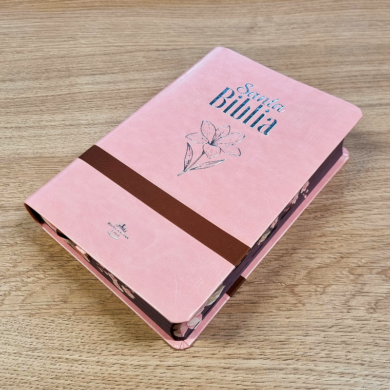 Biblia Reina Valera 1960 – Tapa Imitación Piel Rosa Canto Floreado, Concordancia, Palabras de Jesús en Rojo, con Índice, 14 x 21 cm, Letra 14 Puntos