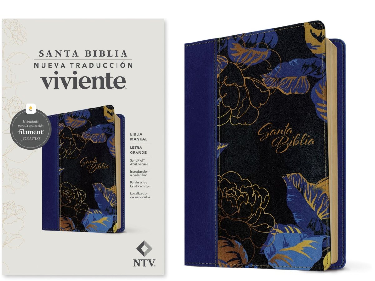 Biblia Nueva Traducción Viviente – Tapa Imitación Piel Azul Oscuro, Letra 12pt, 14x21 cm