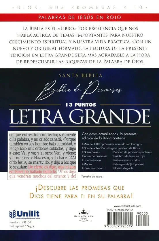 Biblia Reina Valera 1960 Letra Grande de Promesas Negra imitación piel