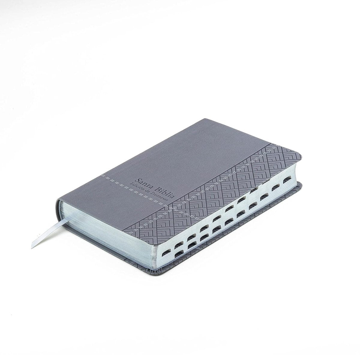 Biblia Reina Valera 1960 de Promesas · Tamaño manual · Edición gris · Imitación piel con índice