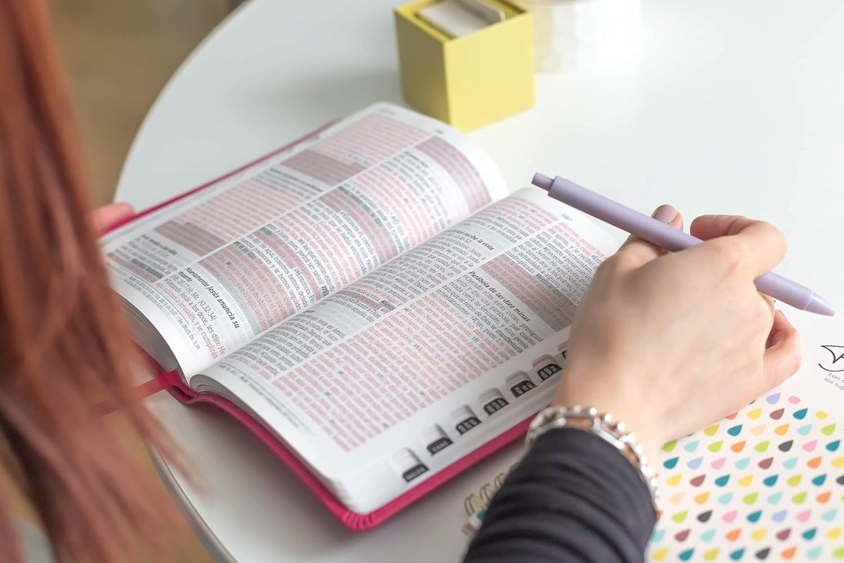 Biblia Reina Valera 1960 de Promesas · Tamaño manual · Edición fucsia · Imitación piel con índice