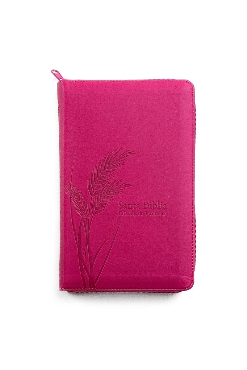 Biblia Reina Valera 1960 de Promesas · Tamaño manual · Edición fucsia · Imitación piel con cierre