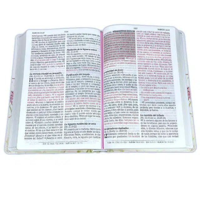 Biblia Reina Valera 1960 Letra Grande 13 puntos Promesas para Mujeres I. Piel Blanco Floral