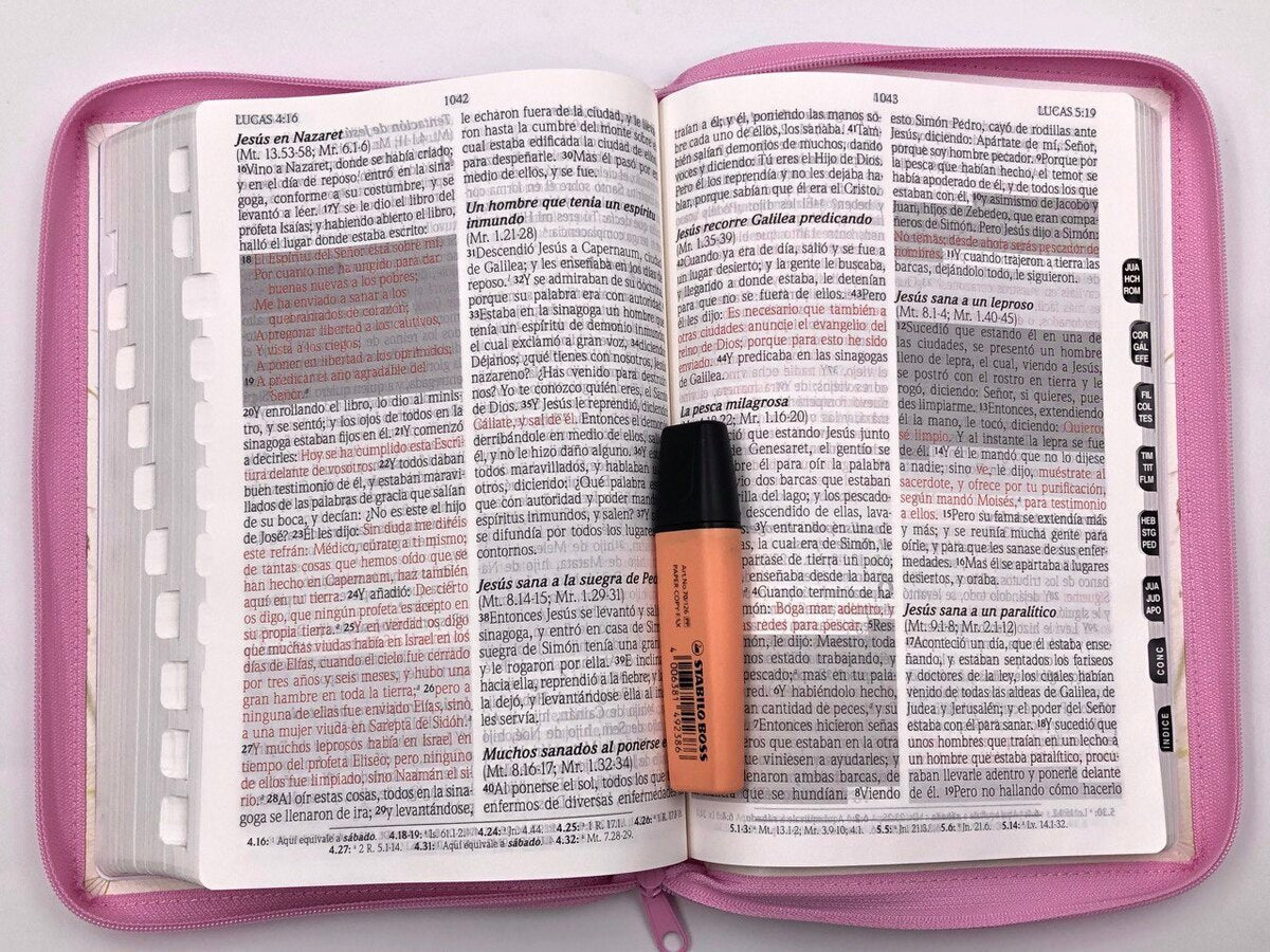 Biblia Reina Valera 1960 de Promesas · Letra gigante · Imitación piel floral con cierre e índice