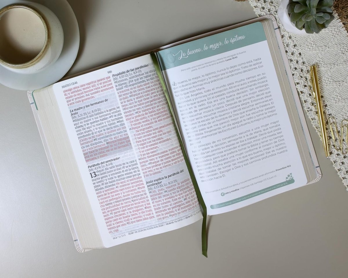 Biblia Reina-Valera 1960 De Promesas Virtuosa, Letra 13 Pt, 15×22, Tapa PU, Crema