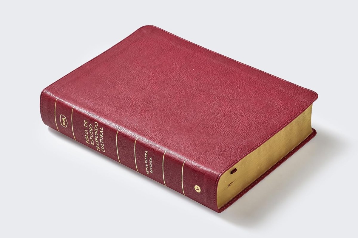 Biblia Reina-Valera 1960 De Estudio Trasfondo Cultural, Palabras De Jesús En Rojo, Letra 8 Pt, 20×28, Ilustrada, Índice, Tapa PU, Rojo Vino