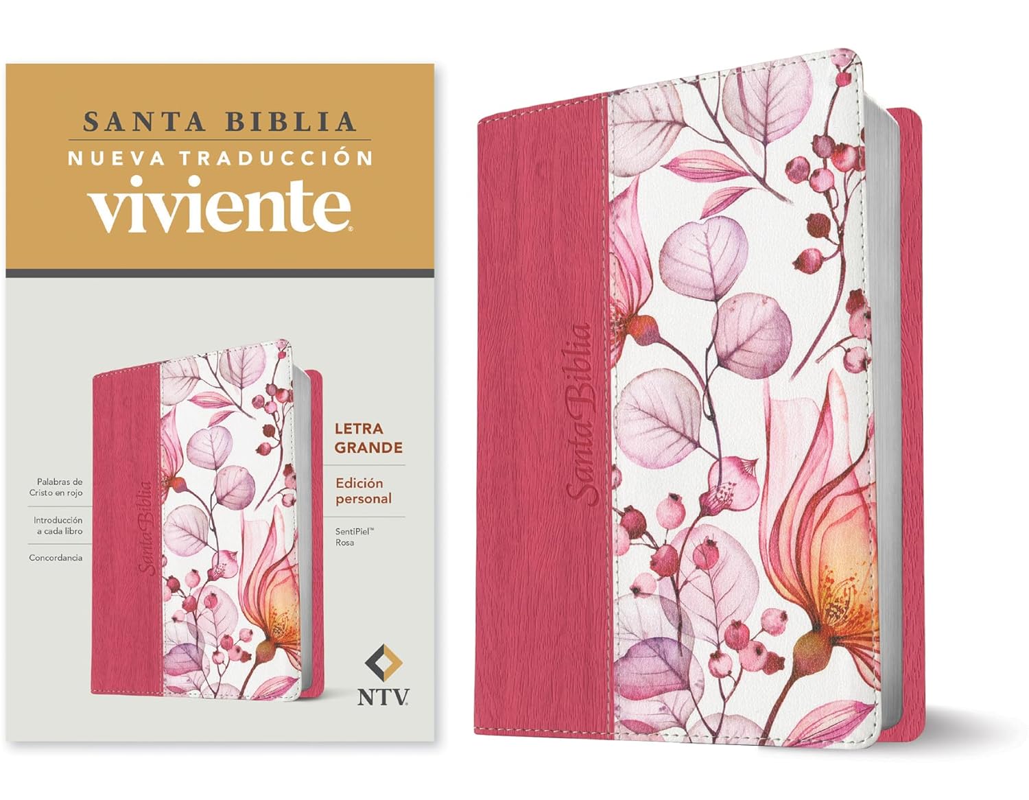 Biblia Nueva Traducción Viviente Letra Mediana PJR Flores Rosa