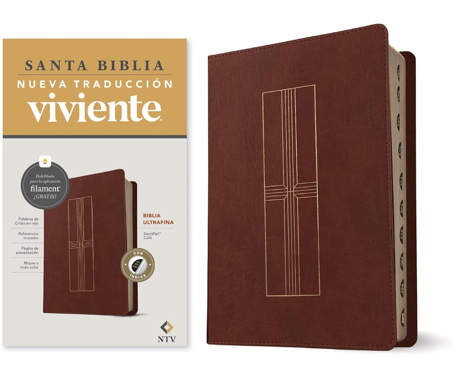 Biblia Nueva Traducción Viviente Letra Mediana Filament PJR Indice Cafe