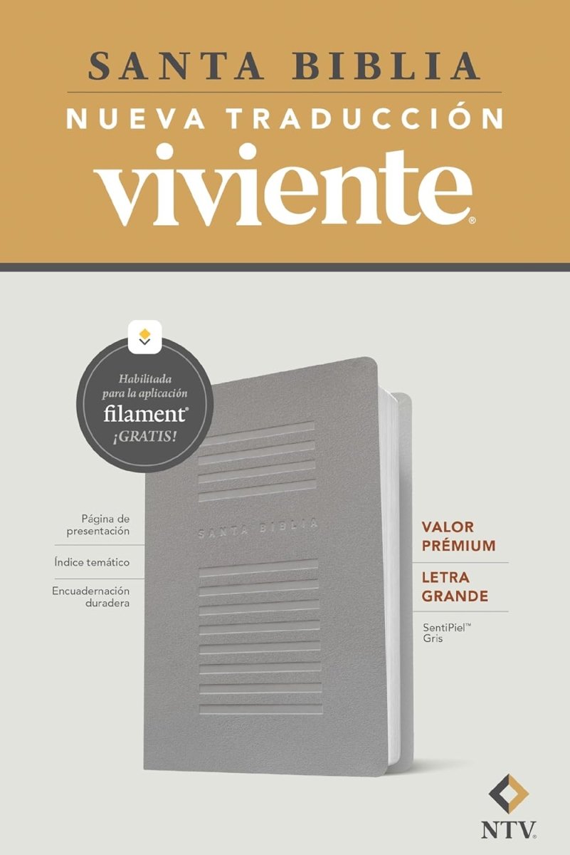 Biblia Nueva Traducción Viviente (NTV), Letra Grande 10 Pt, 16×23,5, Con Filament, Tapa PU, Gris
