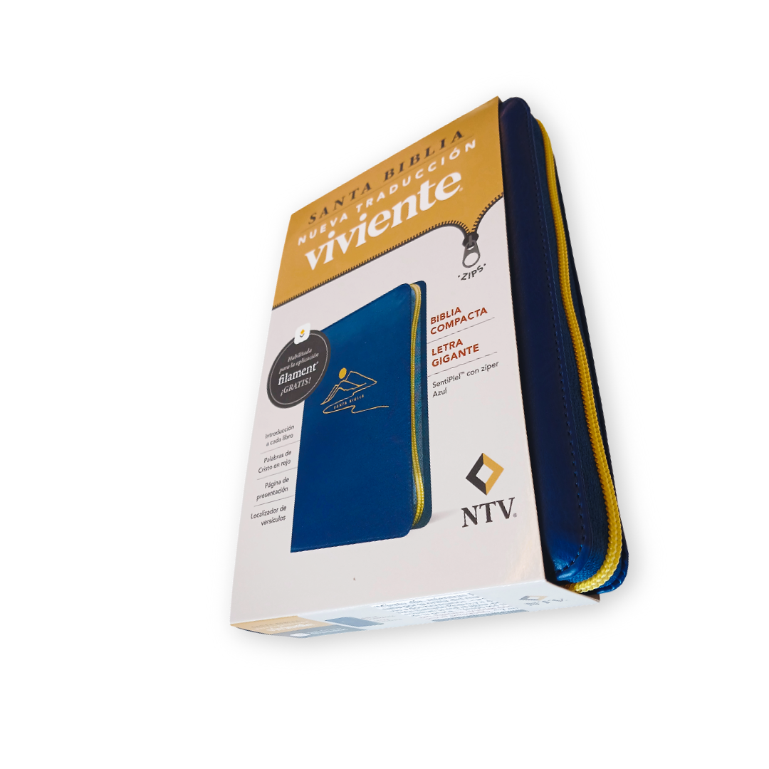 Biblia Nueva Traduccion Viviente Letra Gigante Simil piel Azul con Cierre