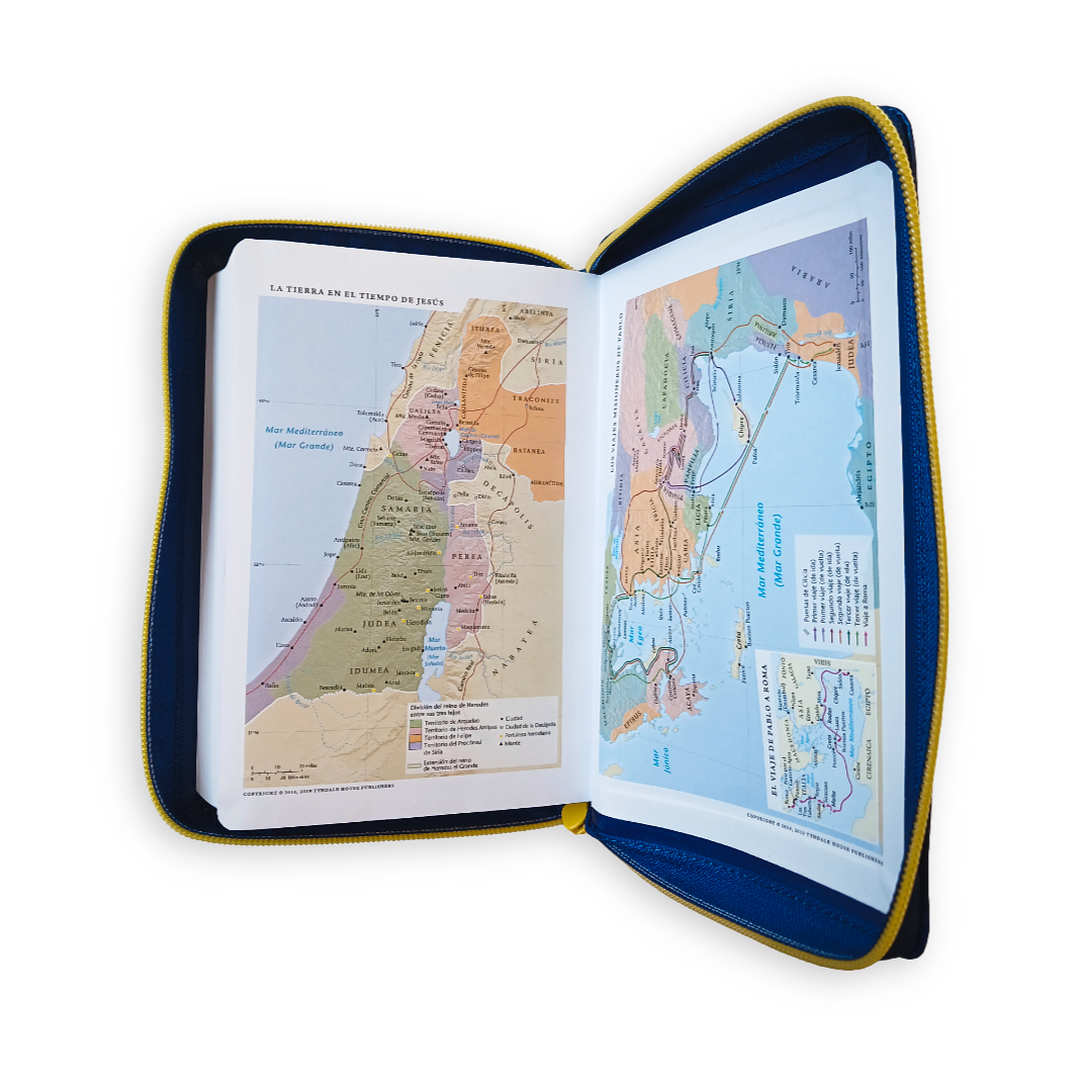 Biblia Nueva Traduccion Viviente Letra Gigante Simil piel Azul con Cierre