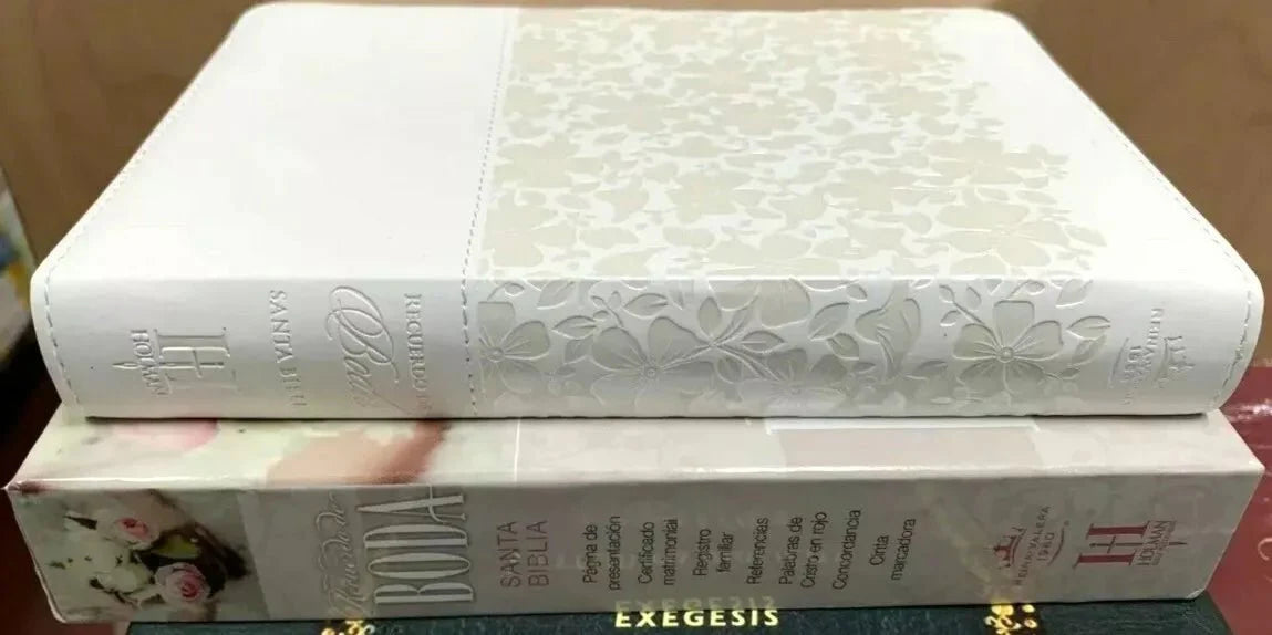 Biblia Reina Valera 1960 Recuerdo De Boda Blanco Floral Simil Piel