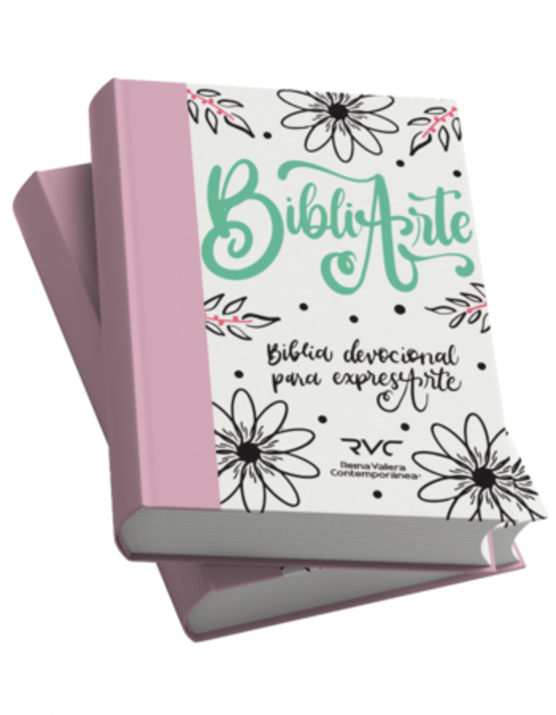 Biblia Devocional BibliArte · Reina Valera Contemporánea · Letra grande 12 puntos · Tapa Dura Revestida en Tela Rosa y Blanco + Bolso de regalo para transportarla