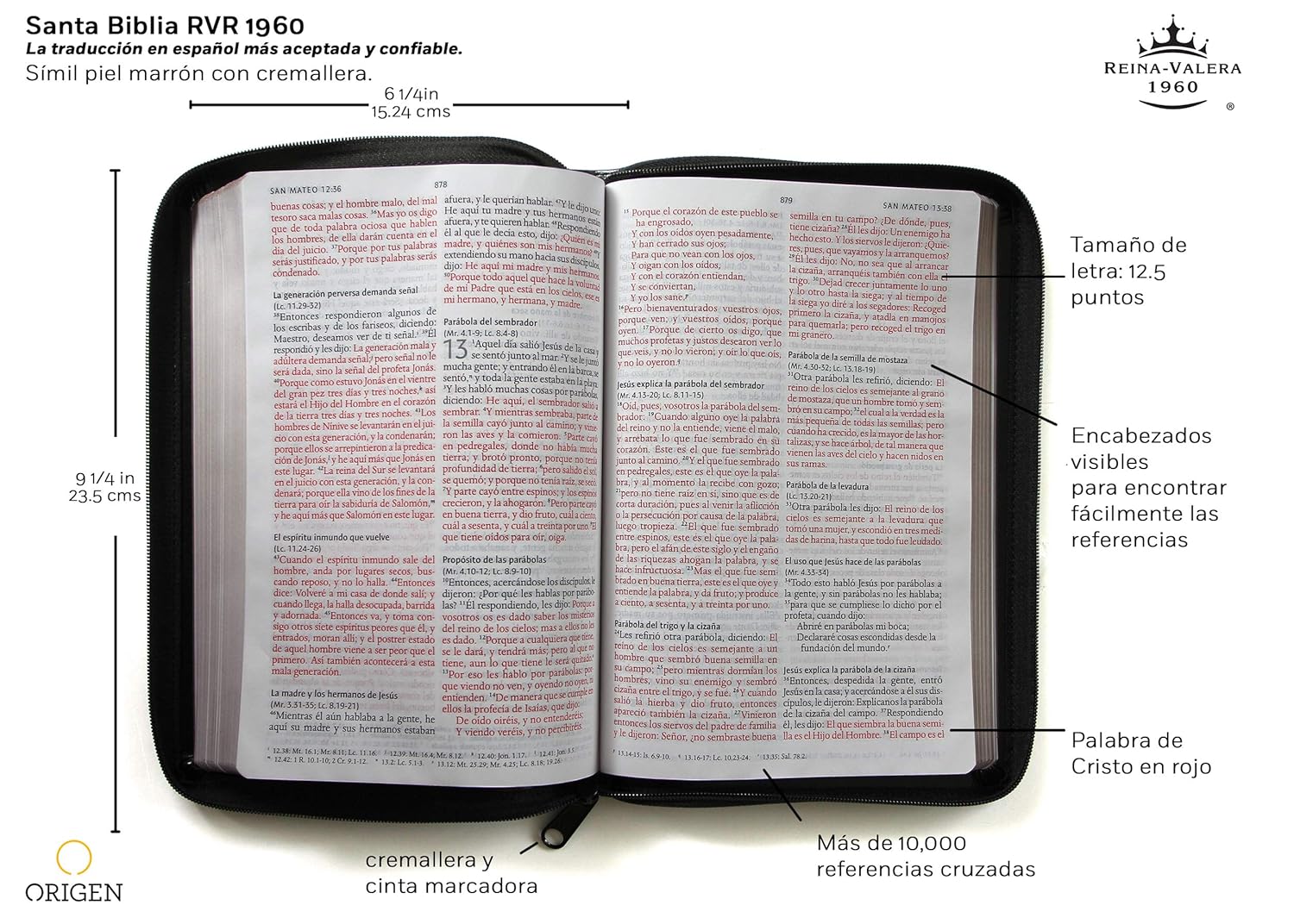 Biblia Reina Valera 1960 · Letra grande · Tapa piel color negro · Con cierre