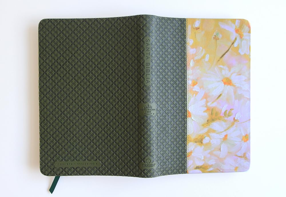 Biblia Reina Valera 1960 · Tapa piel color verde · Diseño con flores