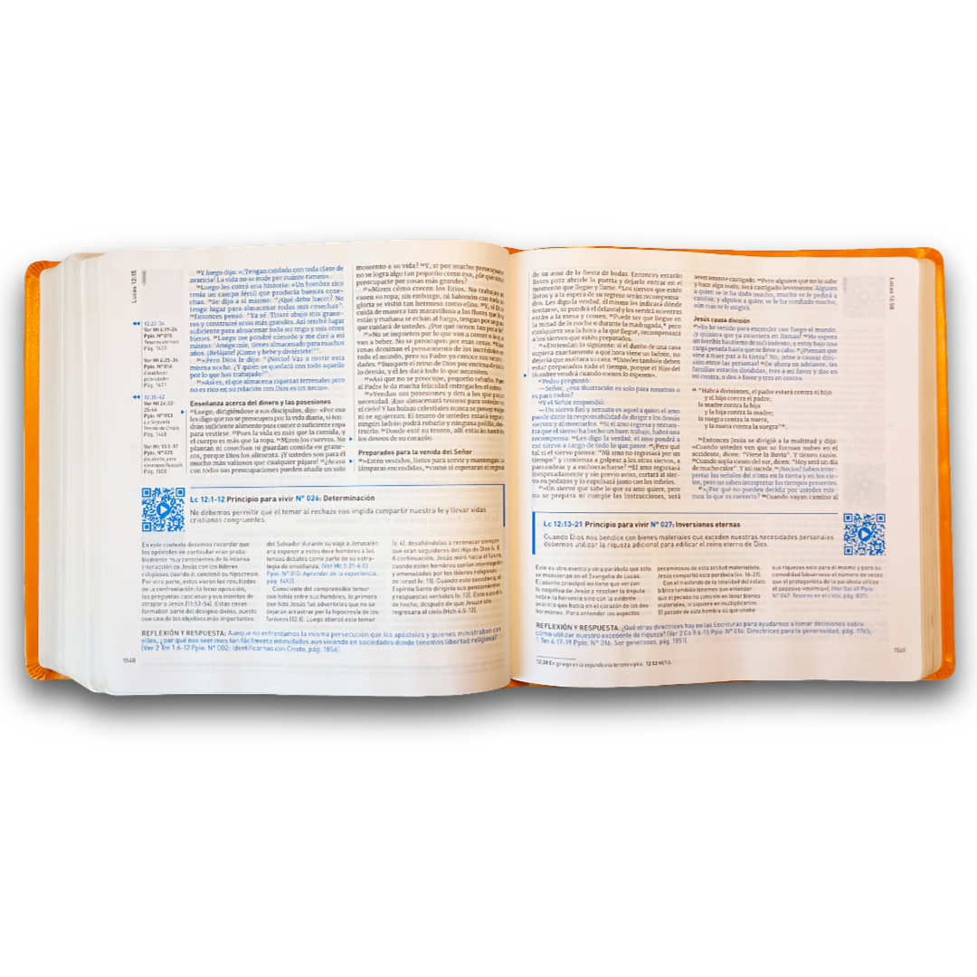 Biblia Nueva Traducción Viviente QR Principios para vivir Naranja