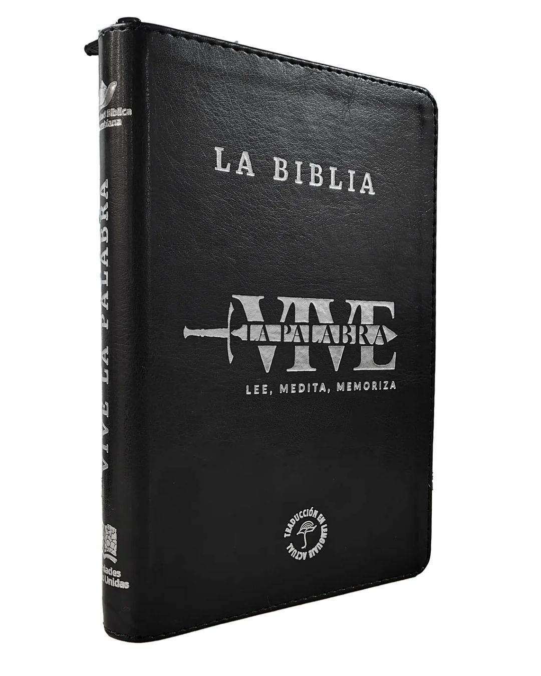 Biblia Reina Valera 1960 letra grande con cierre negro canto plateado "Vive"