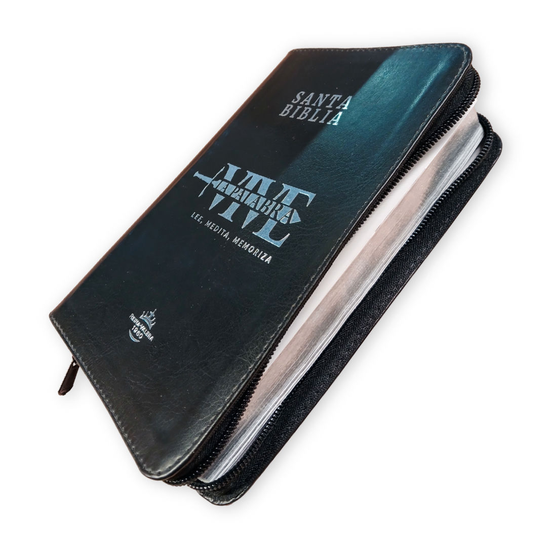 Biblia Reina Valera 1960 Letra Grande con cierre negro canto plateado "Vive"