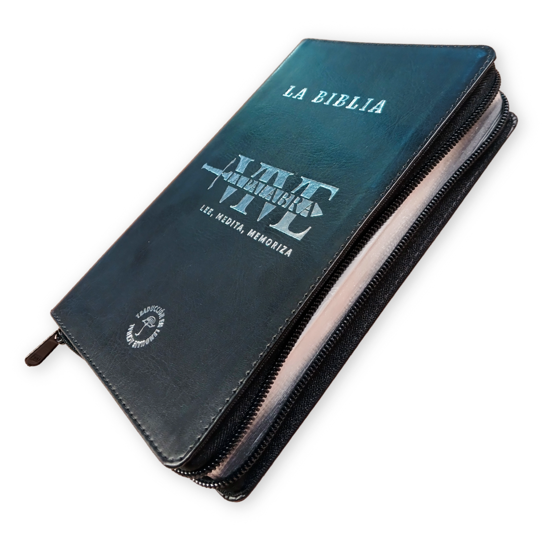 Biblia Traducción al Lenguaje Actual letra grande con cierre negro canto plateado "Vive"
