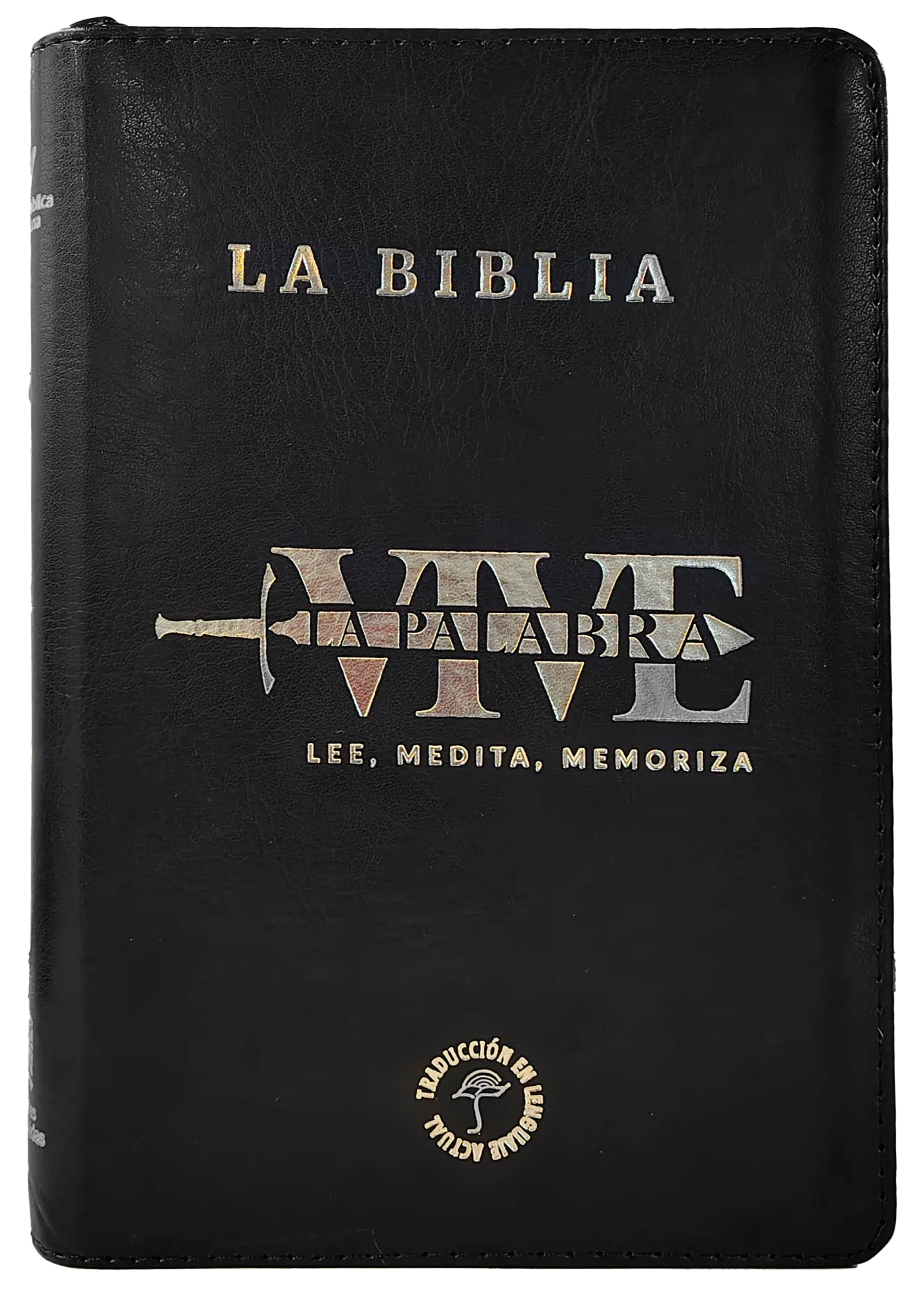 Biblia Traducción al Lenguaje Actual letra grande con cierre negro canto plateado "Vive"