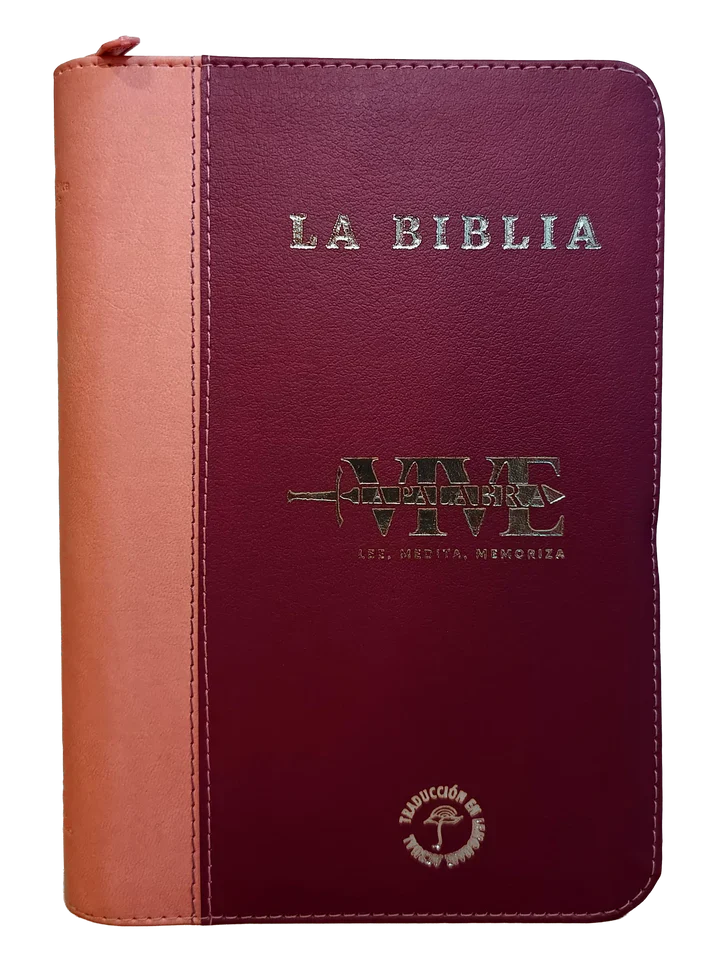 Biblia Traducción al Lenguaje Actual letra grande rosado/lila canto plateado "Vive"