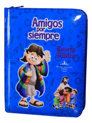 Biblia Reina Valera 1960 con cierre color azul/azul "Amigos"