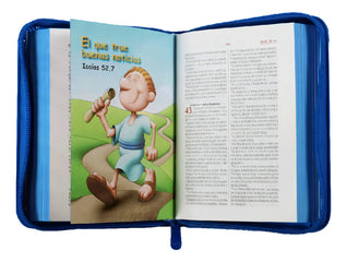 Biblia Reina Valera 1960 con cierre color azul/azul "Amigos"
