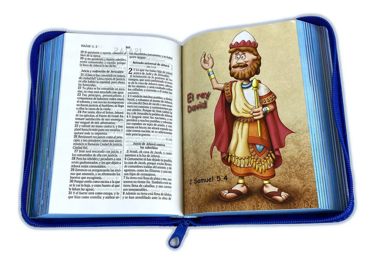 Biblia Reina Valera 1960 con cierre color azul/azul "Amigos"