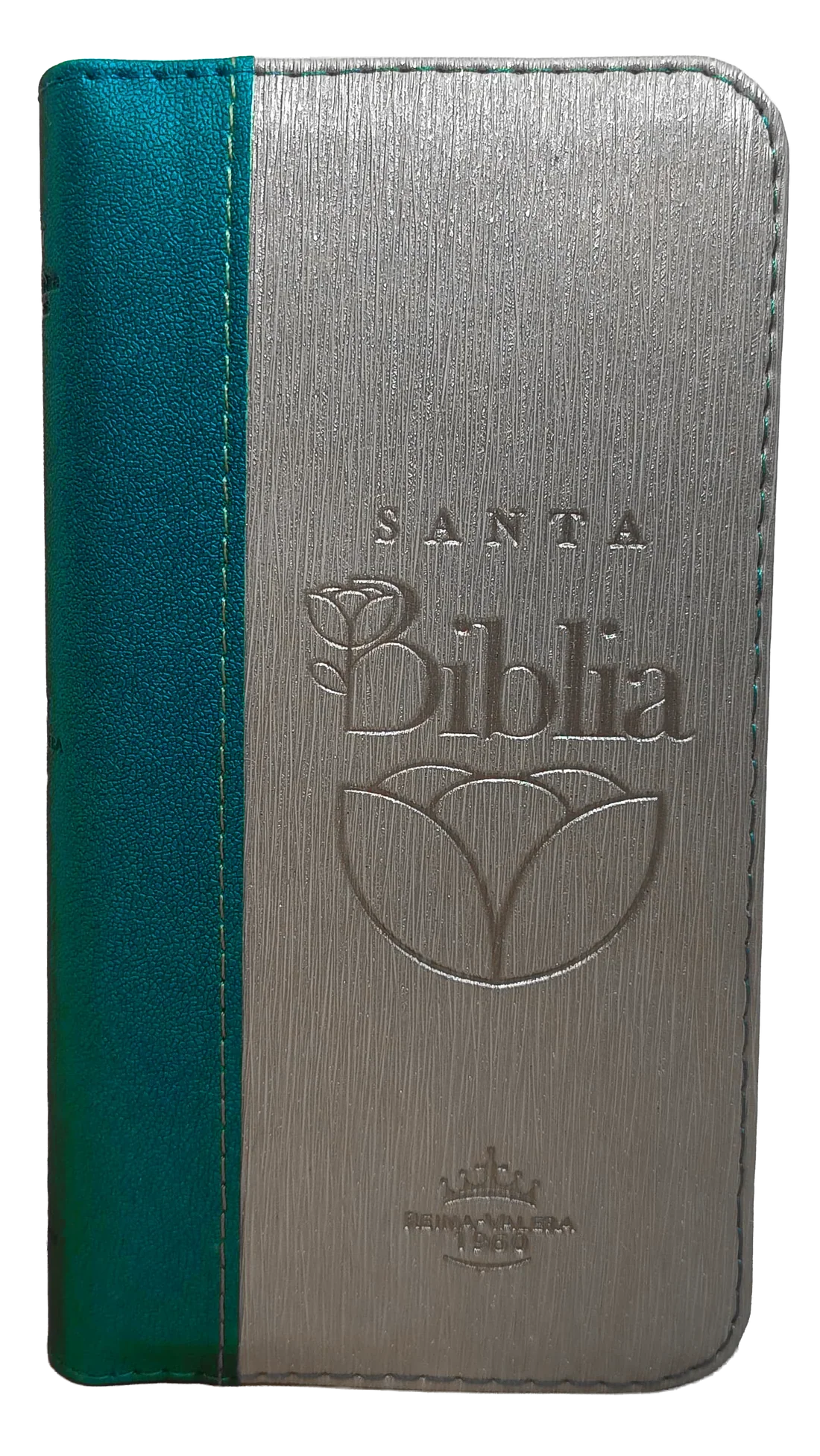 Biblia Reina Valera 1960 con cierre color azul/beige canto plateado