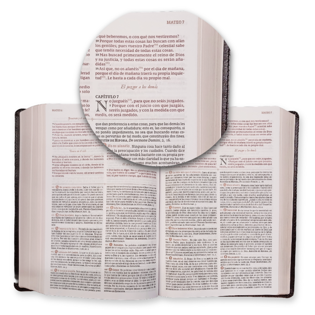 Biblia Reina Valera Revisada 1977 De Estudio Patrística Leathersoft, Marrón, Interior A Dos Colores, Palabras De Jesús En Rojo