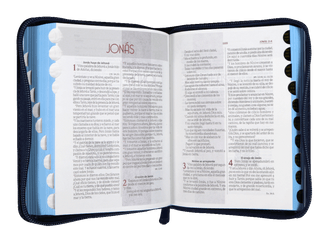 Biblia Reina Valera 1960 con cierre palabras de Jesús en rojo jean azul canto plateado