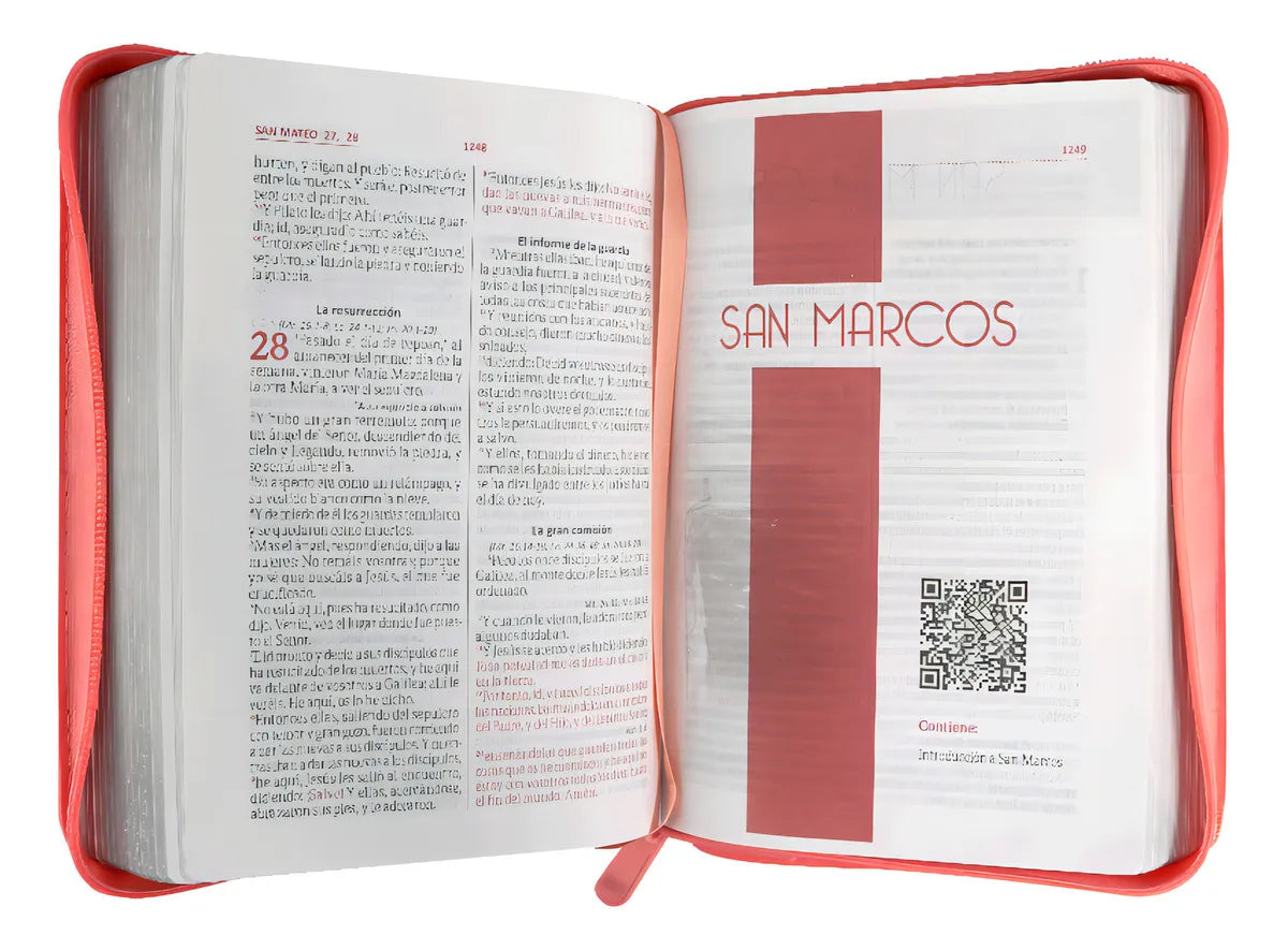 Biblia Reina Valera 1960 con cierre palabras de Jesús en rojo letra mediana rosa/beige canto plateado