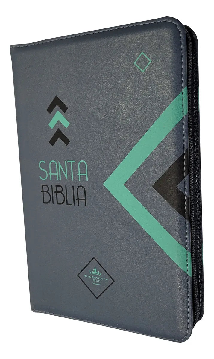 Biblia Reina Valera 1960 letra grande con cierre palabras de Jesús en rojo imitación piel gris canto gris