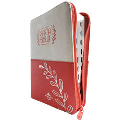 Biblia Reina Valera 1960 – 056 – Con Concordancia – Letra 10 pts – 15,5x21 cm – Palabras de Jesús en Rojo – Cierre con Índice – Tapa PU Naranja/Blanco