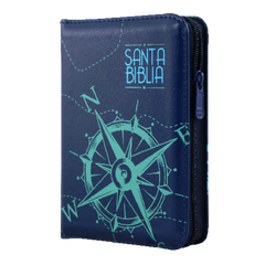 BIBLIA REINA VALERA 1960 025cZPJR L 8p 10x14 CONCONRDACIA CIERRE PJR TAPA IMITACION PIEL AZUL QR