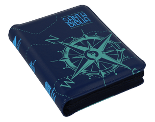 BIBLIA REINA VALERA 1960 025cZPJR L 8p 10x14 CONCONRDACIA CIERRE PJR TAPA IMITACION PIEL AZUL QR