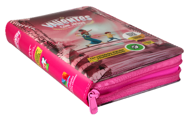 BIBLIA RVC062cZLGPJR L 12p 13x21 CONCORDACIA CIERRE PJR TAPA PLASTICA ROSA VALIENTES CON JESUS QR
