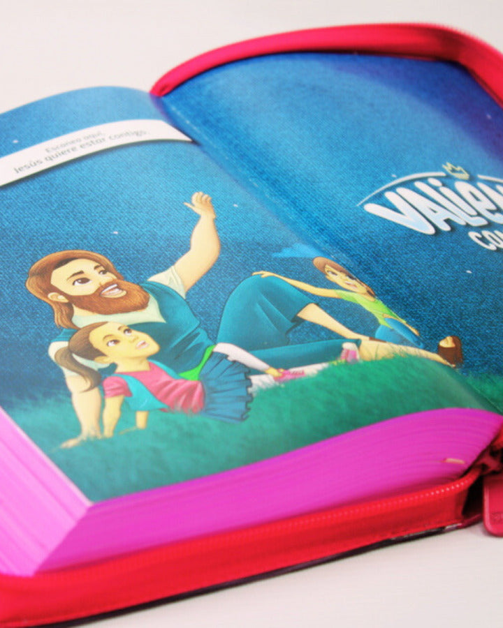 Biblia Reina Valera Contemporánea letra grande con cierre palabras de Jesús en rojo vinilo rosa canto rosa