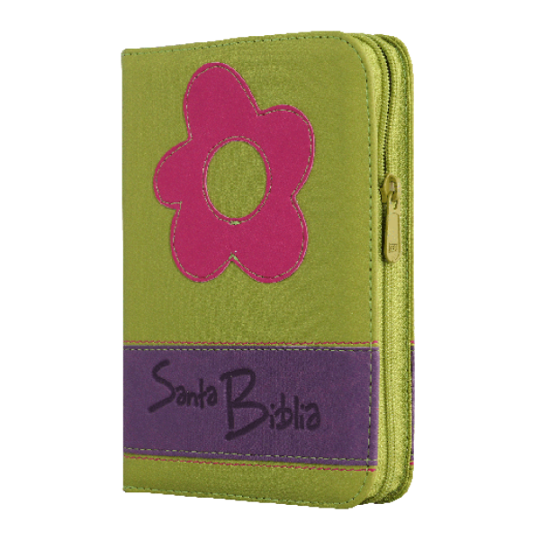 Biblia Reina Valera 1960 – 046 – Con Concordancia – Letra 9 pts – 12,5x17 cm – Palabras de Jesús en Rojo – Cierre – Flor Verde/Lila