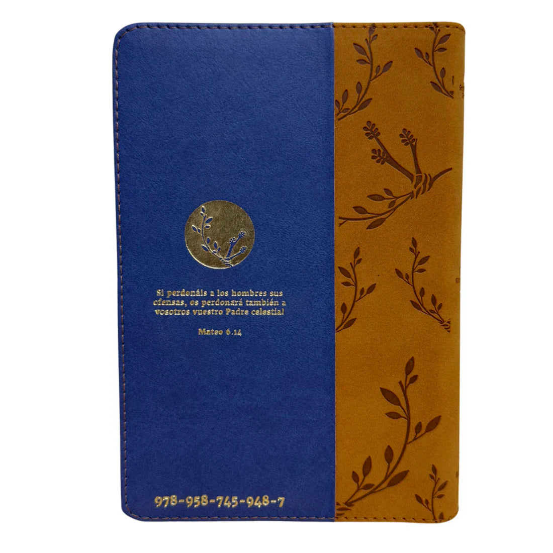 Biblia Reina Valera 1960 letra grande "Perdona y Restaura" azul/café canto plateado