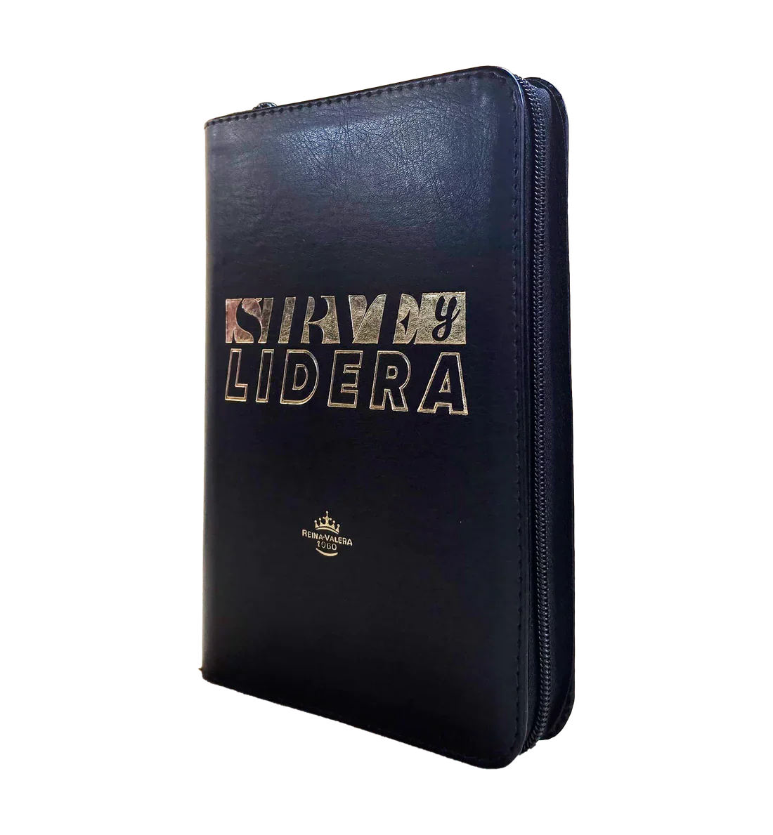 Biblia Reina Valera 1960 letra grande con cierre "Sirve y Lidera" negro canto plateado