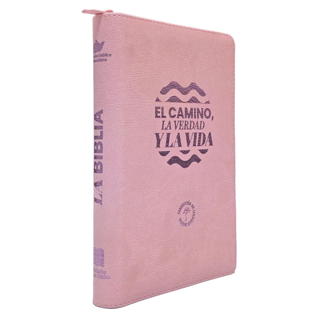 Biblia Traducción al Lenguaje Actual letra grande con cierre "El Camino" rosado canto plateado