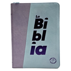 Biblia Traducción al Lenguaje Actual letra grande con cierre azul claro/morado canto plateado