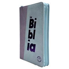 Biblia Traducción al Lenguaje Actual letra grande con cierre azul claro/morado canto plateado