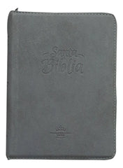 Biblia Reina Valera 1960 · 15x20 cm · Letra 11 pt · Concordancia · Con cierre · Imitación piel gris